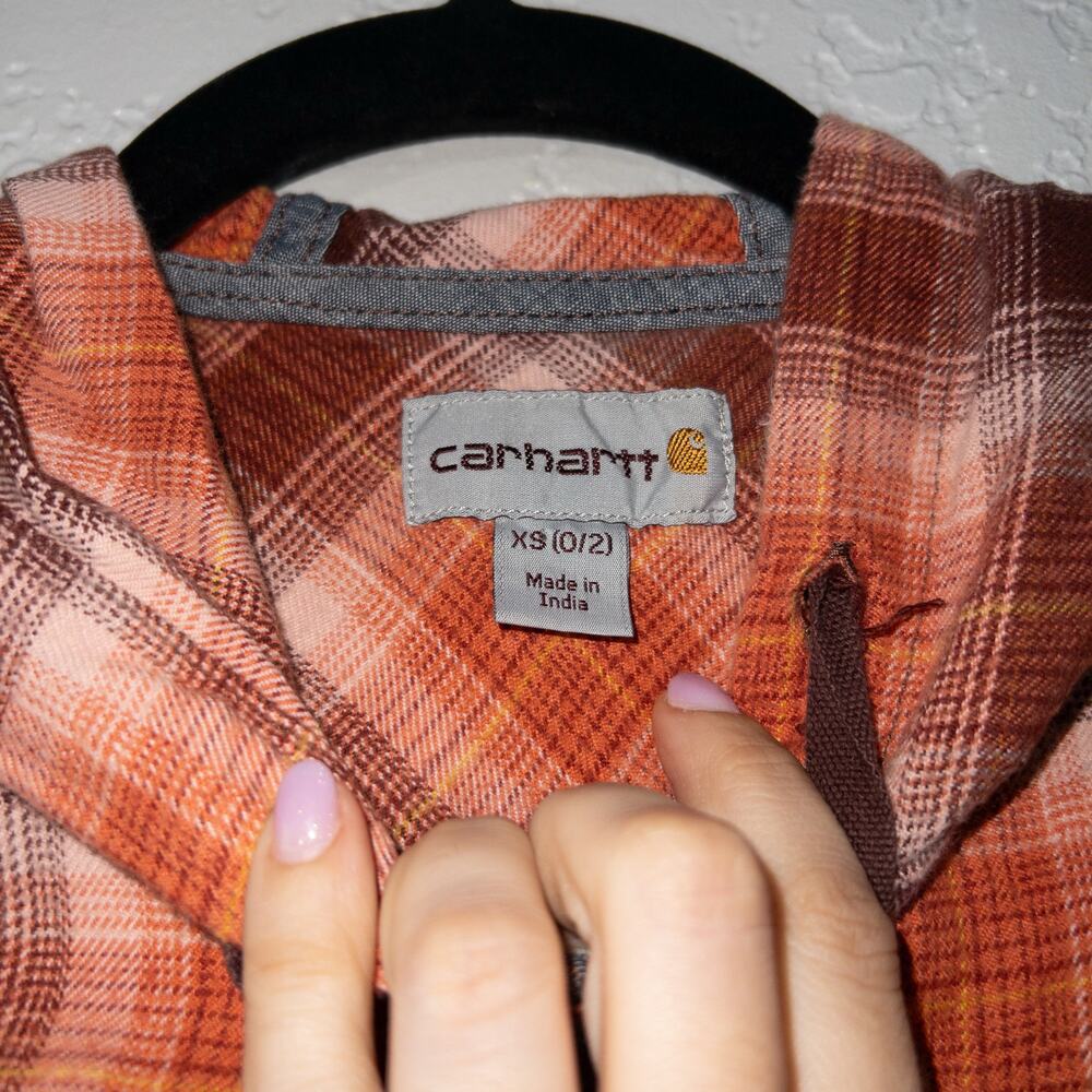 Carhartt Redwood Plaid Hooded Long Sleeve Button Jacket Size XS - Picture 4 of 10